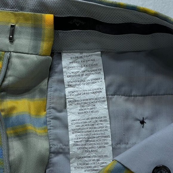 Callaway Shorts Golf Performance Flat Front Yellow Plaid Bermuda Men's Size 32 - Picture 8 of 9